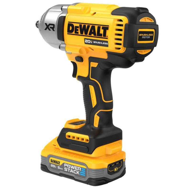 Llave de impacto inalámbrica de 1/2 pulgadas DEWALT 20V MAX XR de iones de litio con yunque de anillo de cogida de cerdo, kit con batería POWERSTACK de 5.0Ah y cargador - DCF900H1