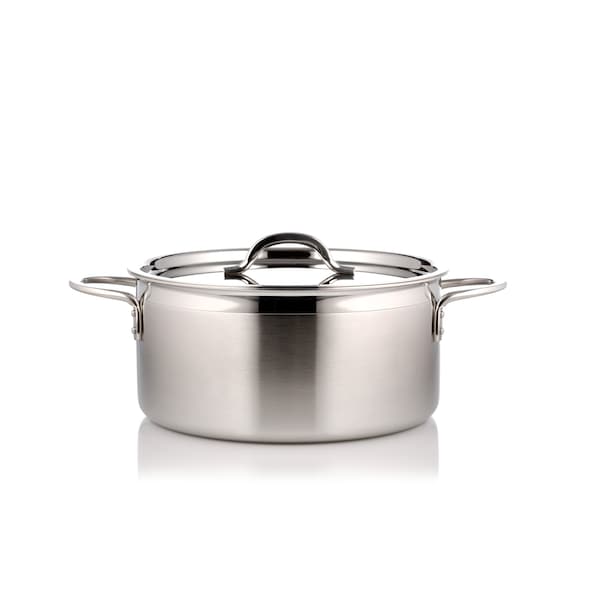 Bon Chef Country French-Two Tone S/S Pot W/Cover 10 1/8"Dia X 4 3/4"H 2Ea 2" Round Handles 5Qt 22 Oz - 60303-2ToneSS