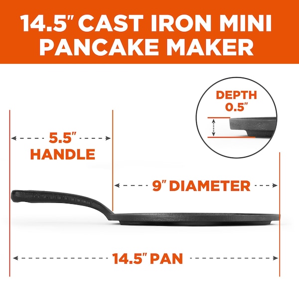 Commercial Chef Cast Iron Pancake Pan, Makes 7 Mini Silver Dollar Pancakes - CHCI172