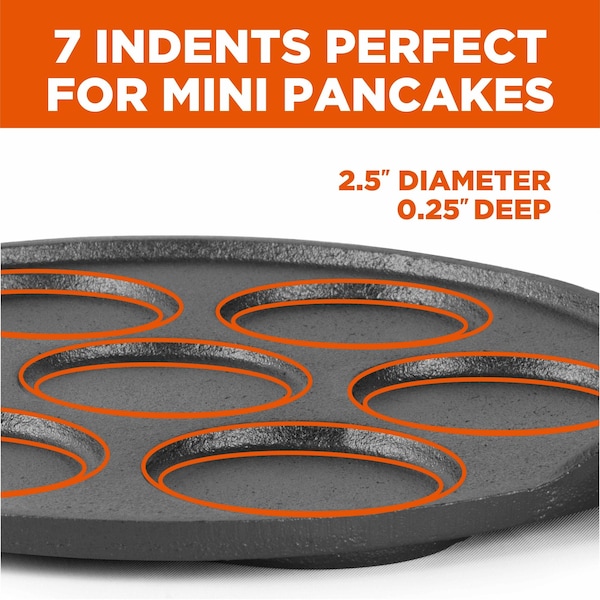 Commercial Chef Cast Iron Pancake Pan, Makes 7 Mini Silver Dollar Pancakes - CHCI172