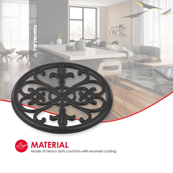 Hds Trading Cast Iron Fleur De Lis Trivet, Black - ZOR96036