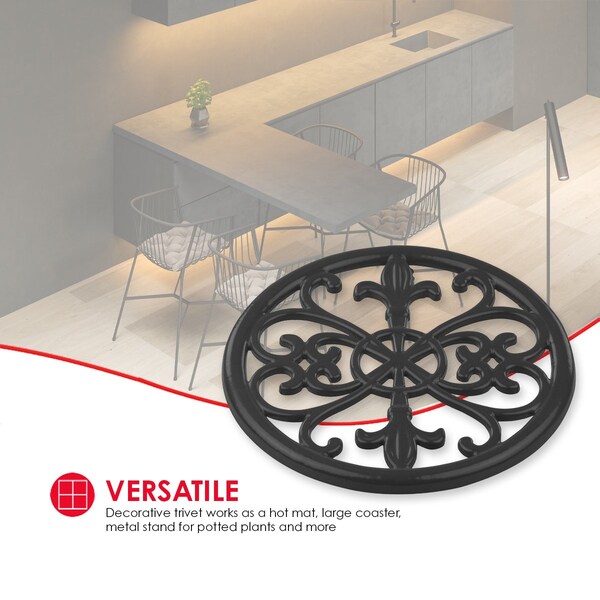 Hds Trading Cast Iron Fleur De Lis Trivet, Black - ZOR96036