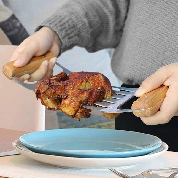 1947Kitchen Stainless Steel Meat-Shredding Claws With Wooden Handle, Brown - TI-2TYSSS-BRO