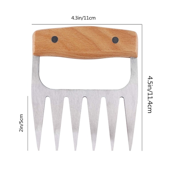 1947Kitchen Stainless Steel Meat-Shredding Claws With Wooden Handle, Brown - TI-2TYSSS-BRO