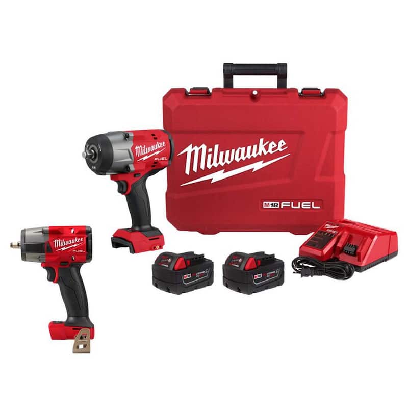 Kit de Llave de Impacto Inalámbrica Milwaukee M18 FUEL de 18V y iones de litio sin escobillas de alto torque de 1/2 pulgadas con FR y llave de impacto de 3/8 pulgadas - 2967-22-2960-20