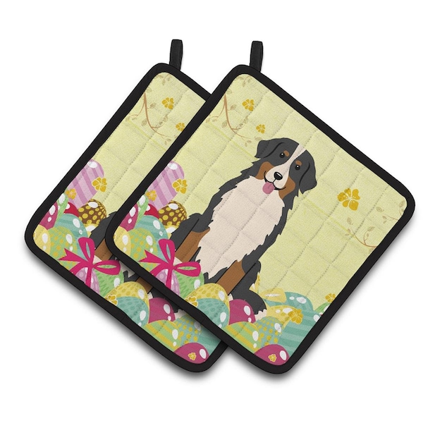 Carolines Treasures Easter Eggs Bernese Mountain Dog Pair of Pot Holders - BB6036PTHD
