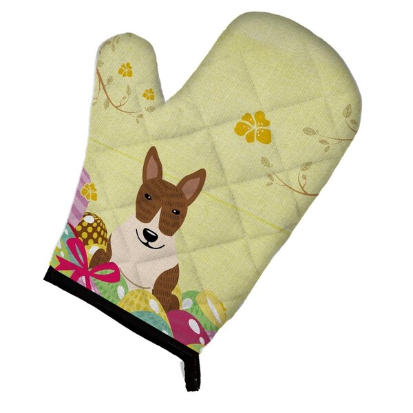 Carolines Treasures Easter Eggs Bull Terrier Brindle Oven Mitt - BB6137OVMT
