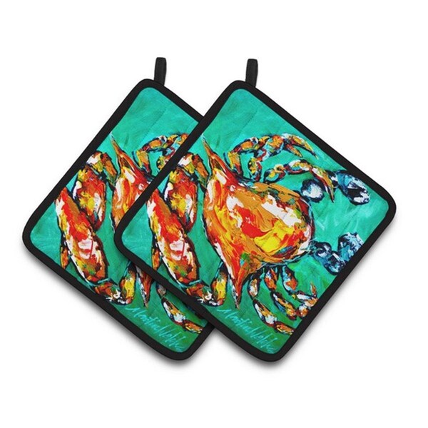 Carolines Treasures Crab Pair of Pot Holders, 7.5 x 3 x 7.5 in. - MW1142PTHD