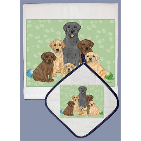 Bakebetter Dish Towel and Pot Holder Set - Labrador Mix Family - BA2633770