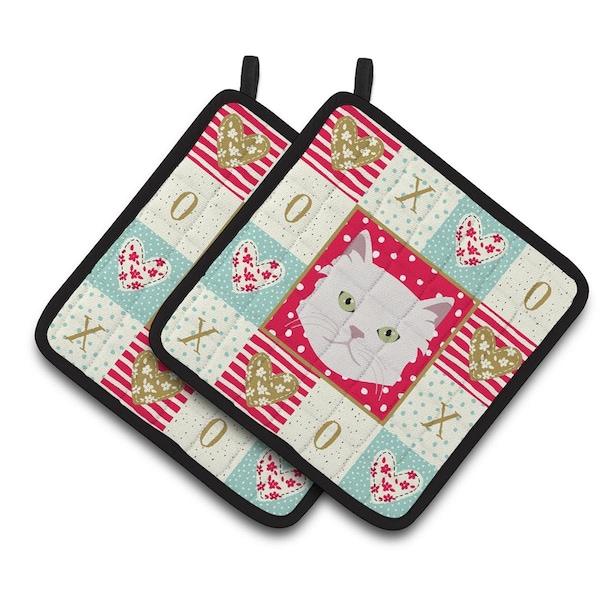Carolines Treasures 7.5 x 7.5 in. Asian Semi Longhaired Cat Love Pair of Pot Holders - CK5085PTHD