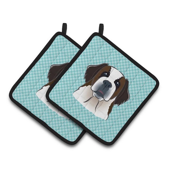 Carolines Treasures Checkerboard Blue Saint Bernard Pair of Pot Holders, 7.5 x 3 x 7.5 in. - BB1184PTHD