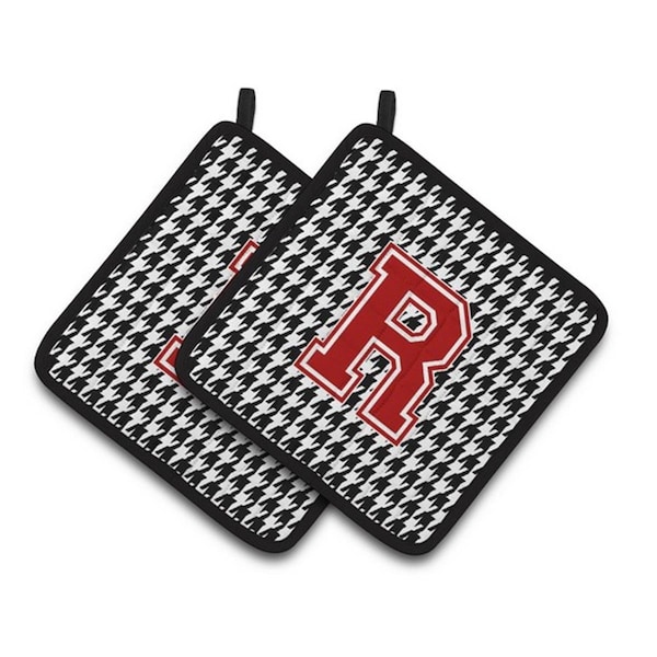 Carolines Treasures Letter R Monogram - Houndstooth Black Pair of Pot Holders, 7.5 x 3 x 7.5 in. - CJ1021-RPTHD