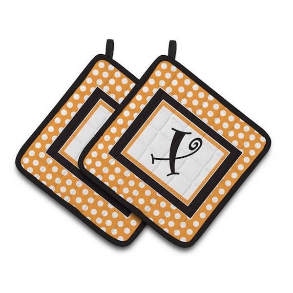 Carolines Treasures Monogram Initial X Orange Polkadots Pair of Pot Holders, 7.5 x 3 x 7.5 in. - CJ1033-XPTHD