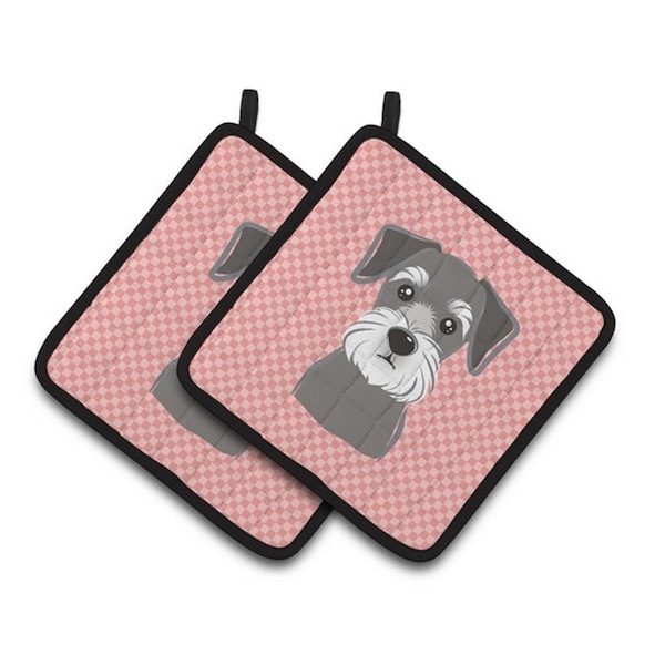 Carolines Treasures Checkerboard Pink Schnauzer Pair of Pot Holders, 7.5 x 3 x 7.5 in. - BB1206PTHD