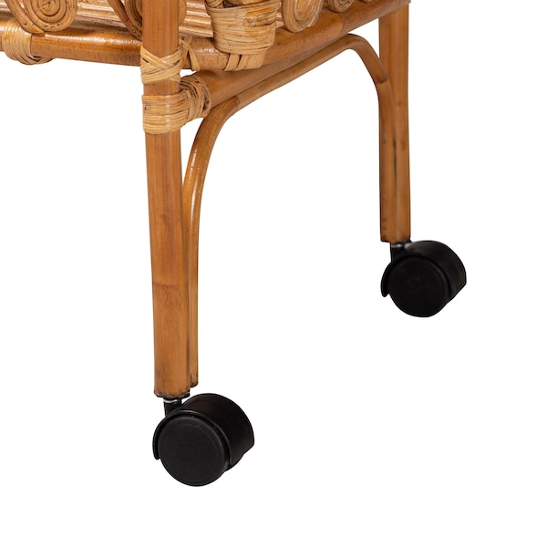Bali & Pari Diwata Modern Bohemian Natural Brown Rattan Kitchen Cart - 242-13499-ZORO