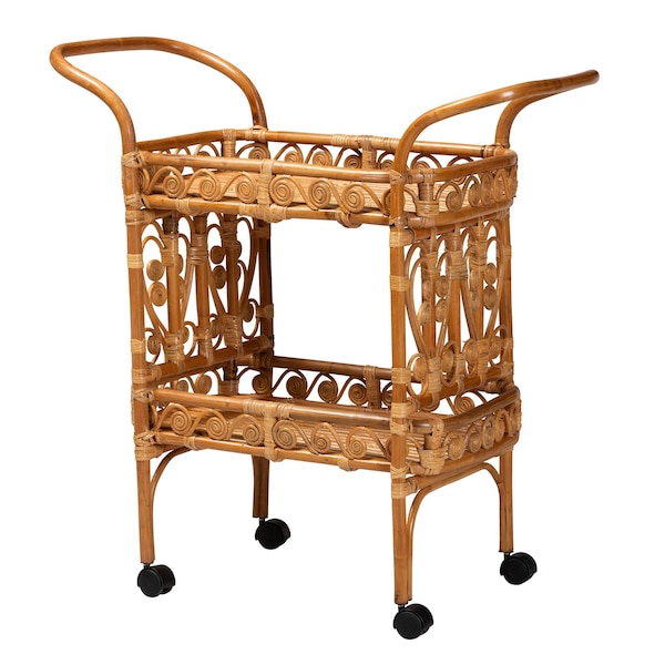 Bali & Pari Diwata Modern Bohemian Natural Brown Rattan Kitchen Cart - 242-13499-ZORO