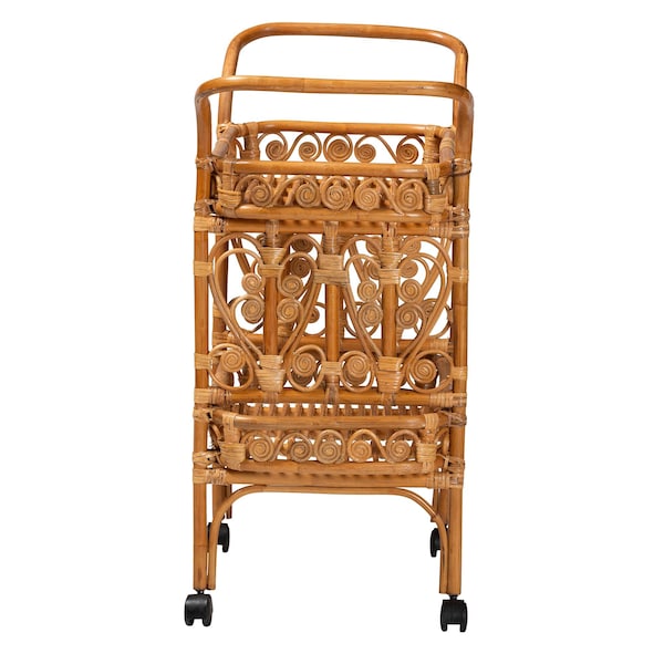 Bali & Pari Diwata Modern Bohemian Natural Brown Rattan Kitchen Cart - 242-13499-ZORO