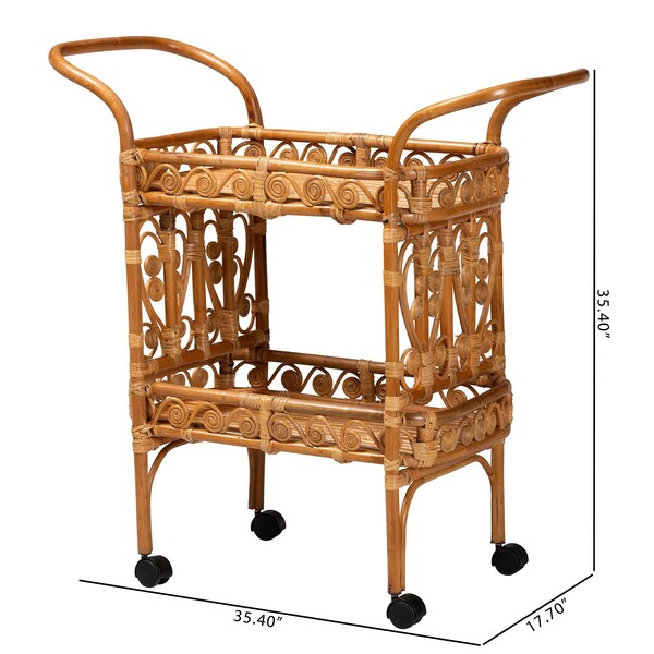 Bali & Pari Diwata Modern Bohemian Natural Brown Rattan Kitchen Cart - 242-13499-ZORO