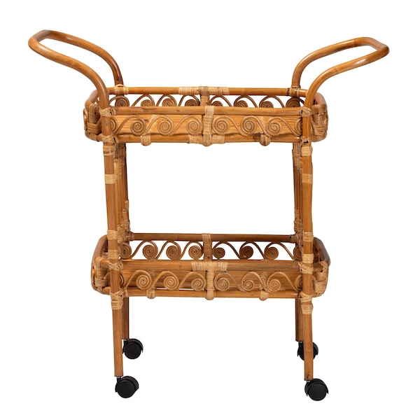Bali & Pari Diwata Modern Bohemian Natural Brown Rattan Kitchen Cart - 242-13499-ZORO
