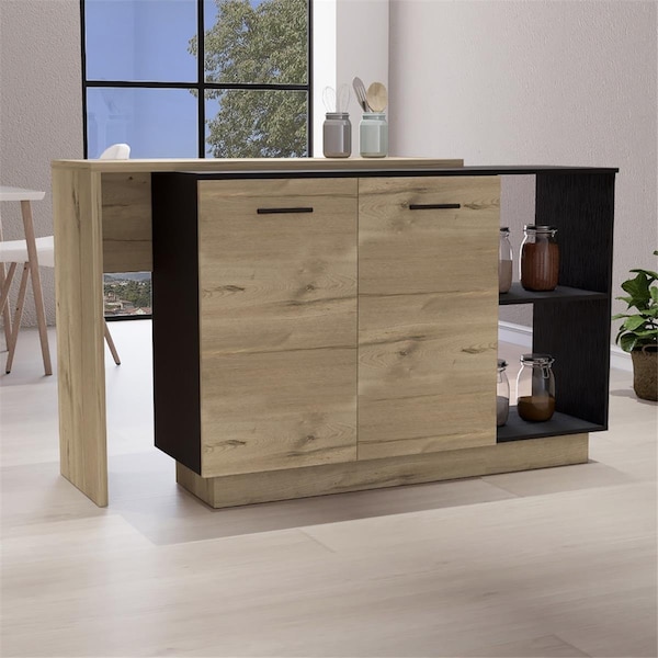 Depot E-Shop Creta Kitchen Island, Black & Light Oak - DE-BWD5580