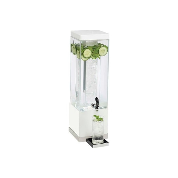 Cal Mil Plastics Cal-Mil 3002-3-55 Luxe Acrylic 3 Gallon Beverage Dispenser White and SS 7-3/4"W x 7-3/4"D x 25-3/4"H - 3002-3-55