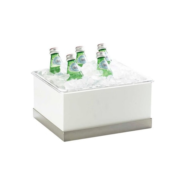 Cal Mil Plastics Cal-Mil 3005-10-55 Luxe Ice Housing 10"W x 12-1/4"D x 6-1/2"H White and Stainless Steel - 3005-10-55