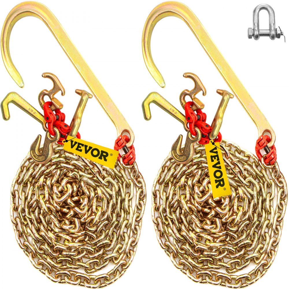 VEVOR J Hook Chain, 5/16 in x 10 ft Bridle Tow Chain, G80 Bridle Transport Chain, Alloy Steel Chain with 2 G70 J Hooks, 9260 Lbs Break Strength Tow Hooks for Trucks, J Hooks Towing Straps 2PCS - SZGLRTJ51610FT001V0