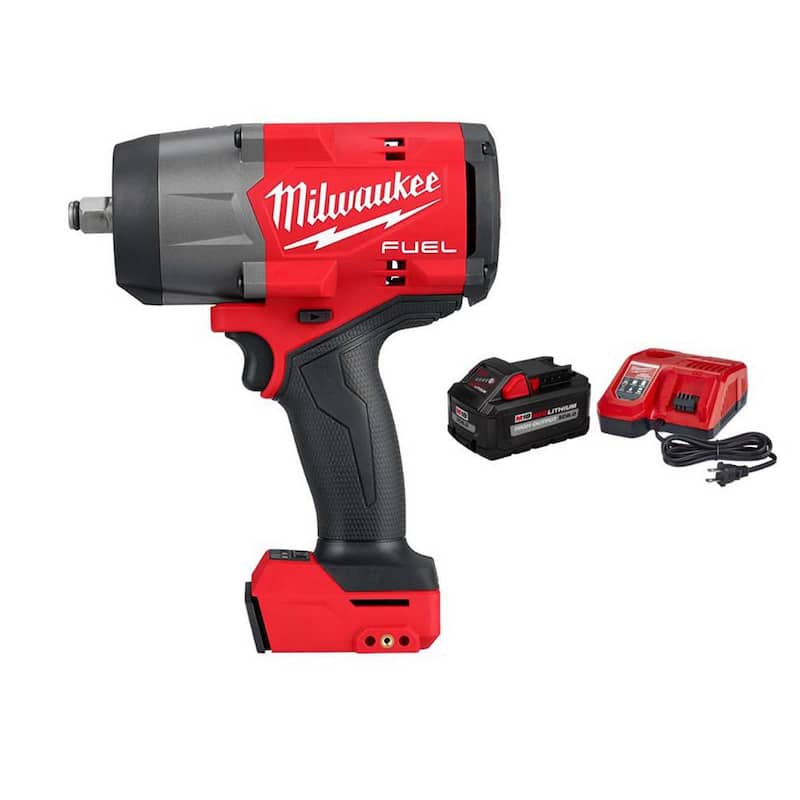 Llave de impacto inalámbrica sin escobillas Milwaukee M18 FUEL 18V de 1/2 pulgadas con anillo de fricción, con batería de 8.0 Ah y cargador - 2967-20-48-59-1880