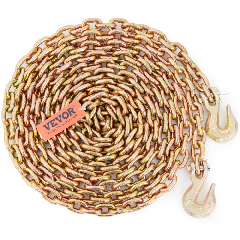 VEVOR Transport Binder Chain, 4900 lbs Working Load Limit, 5/16'' x 20' G80 Tow Chain Tie Down with Grab Hooks, DOT Certified, Galvanized Coating Manganese Steel for Dock Factory Construction Site - ZGTLJZMGDXZYJUZEDV0