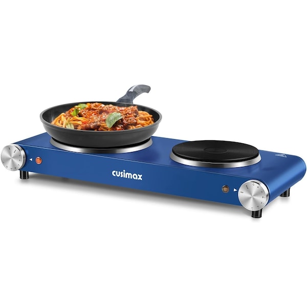 Cusimax Double Hot Plate, 1800W Portable Electric Burner For Cooking, Cast Iron Electric Stove, Blue - CMHP-B201L