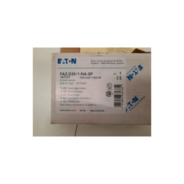 Moeller FAZ BRANCH PROTECTOR, UL 489 INDUSTRIAL MINIATURE CIRCUIT BREAKER - SUPPLEM - FAZ-D20/1-NA-SP