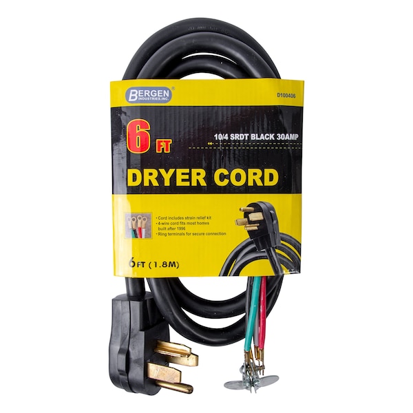 Bergen Industries Appliance Power Cord 6FT.4-Wire Clothes - D100406