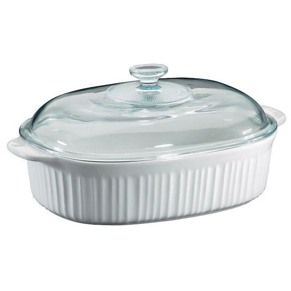 Corelle Baking Dish with Lid, 4 qt, Stoneware, French White, Dishwasher Safe: Yes - 6002278