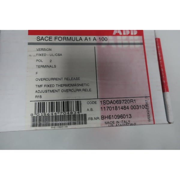 Abb Molded Case Circuit Breaker, 15A, 2 Pole, 240V AC, 10kA - 1SDA069720R1