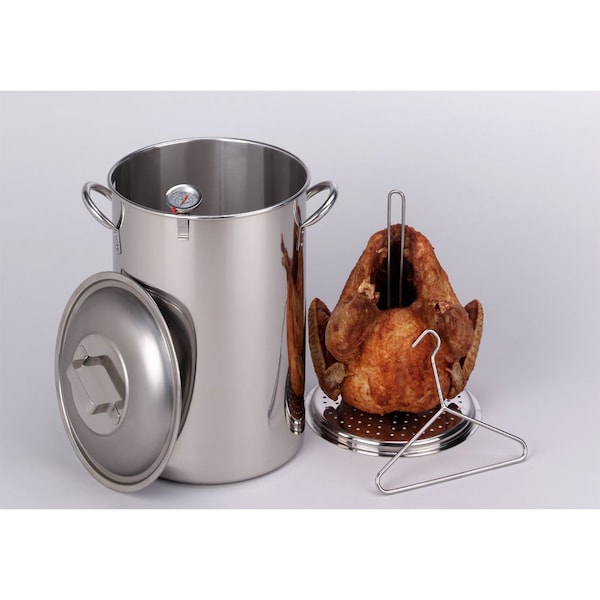 King Kooker Turkey Pot, Lifting Rack and Hook, Thermometer, Stainless Steel, 30qt. - SS 30 PK