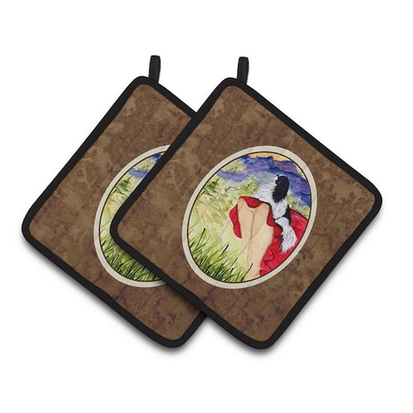 Carolines Treasures Lady with Her Japanese Chin Pair of Pot Holders, 7.5 x 3 x 7.5 in. - SS8524PTHD