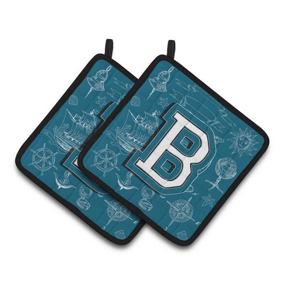 Carolines Treasures Letter B Sea Doodles Initial Alphabet Pair of Pot Holders, 7.5 x 3 x 7.5 in. - CJ2014-BPTHD