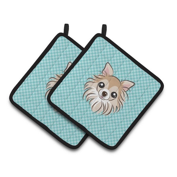Carolines Treasures Checkerboard Blue Chihuahua Pair of Pot Holders, 7.5 x 3 x 7.5 in. - BB1189PTHD