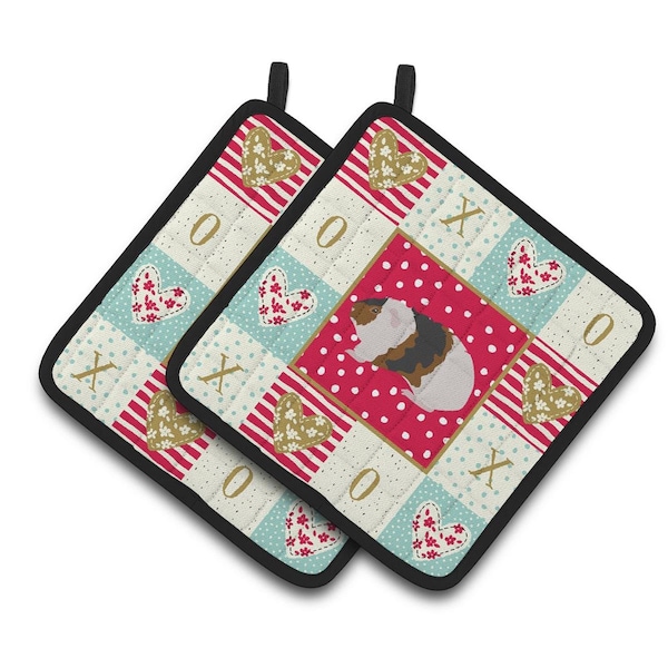 Carolines Treasures 7.5 x 7.5 in. Teddy Guinea Pig Love Pair of Pot Holders - CK5436PTHD
