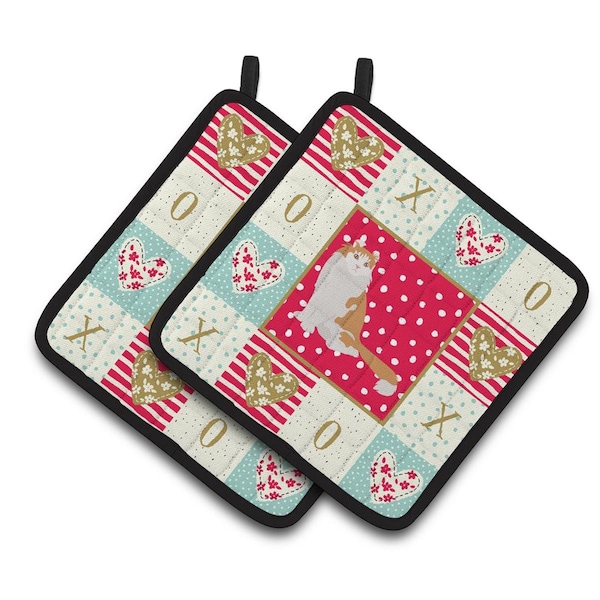 Carolines Treasures 7.5 x 7.5 in. American Curl Cat Love Pair of Pot Holders - CK5735PTHD