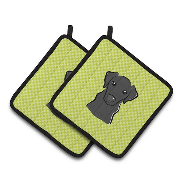 Carolines Treasures Checkerboard Lime Green Black Labrador Pair of Pot Holders, 7.5 x 3 x 7.5 in. - BB1297PTHD