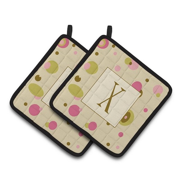 Carolines Treasures Letter X Initial Monogram - Tan Dots Pair of Pot Holders, 7.5 x 3 x 7.5 in. - CJ1004-XPTHD