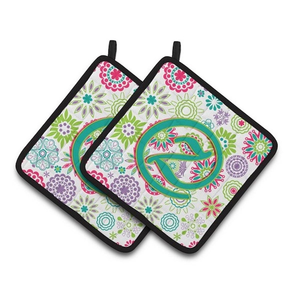 Carolines Treasures Letter Z Flowers Pink Teal Green Initial Pair of Pot Holders, 7.5 x 3 x 7.5 in. - CJ2011-ZPTHD