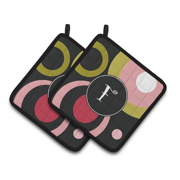 Carolines Treasures Letter F Monogram - Retro in Black Pair of Pot Holders, 7.5 x 3 x 7.5 in. - AM1001-FPTHD