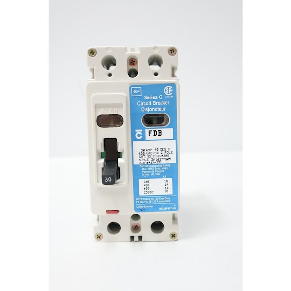Eaton Cutler-Hammer Molded Case Circuit Breaker, FD Series, 30A, 3 Pole, 600V AC - FDB2030S