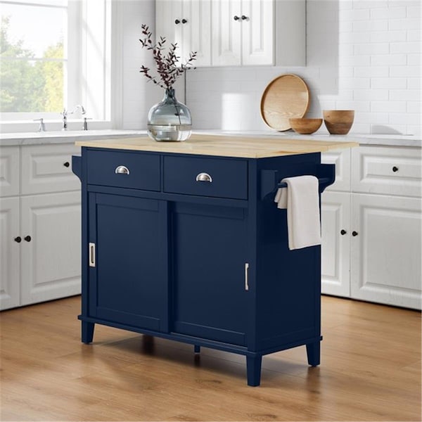 Cora 36.63 x 42 x 18 in. Drop Leaf Kitchen Island, Navy - CF3039NA-NV