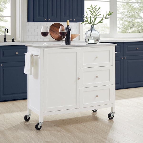 Soren 37.5 x 42.13 x 18.13 in. Stainless Steel Top Kitchen Island & Cart, White - KF30090SS-WH