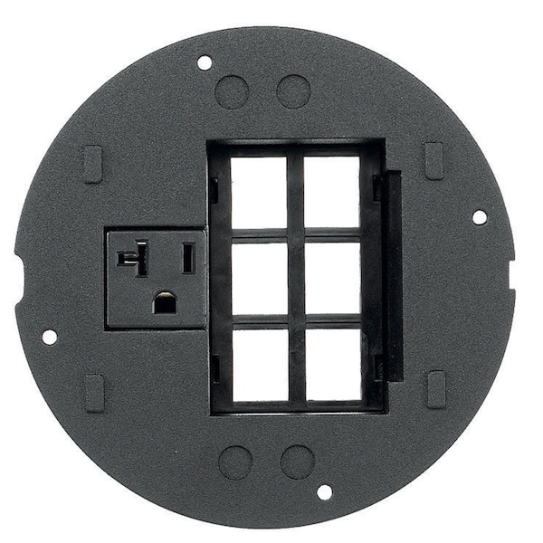 Hubbell Wiring Device-Kellems SystemOne, Sub-Plate, Recessed Bezel for (6) Siemon MAX Modules, Single 20A, 125V Receptacle, Black - S1SPMAX