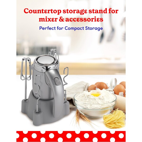 Betty Crocker Hand Blender 7 Speed, 250 Watt Electric Mixer with Beaters and Dough Hooks, Silver - BC-4208S