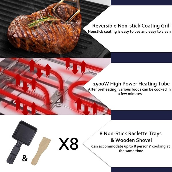 Cusimax 1500W Indoor Portable 2 in 1 Electric Raclette GrillBlue - CMRG-300L
